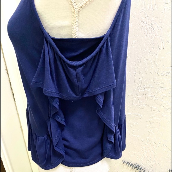 Max Studio, Cold Shoulder Peplum Navy Blue Blouse Sz Sm NWT - Picture 6 of 9